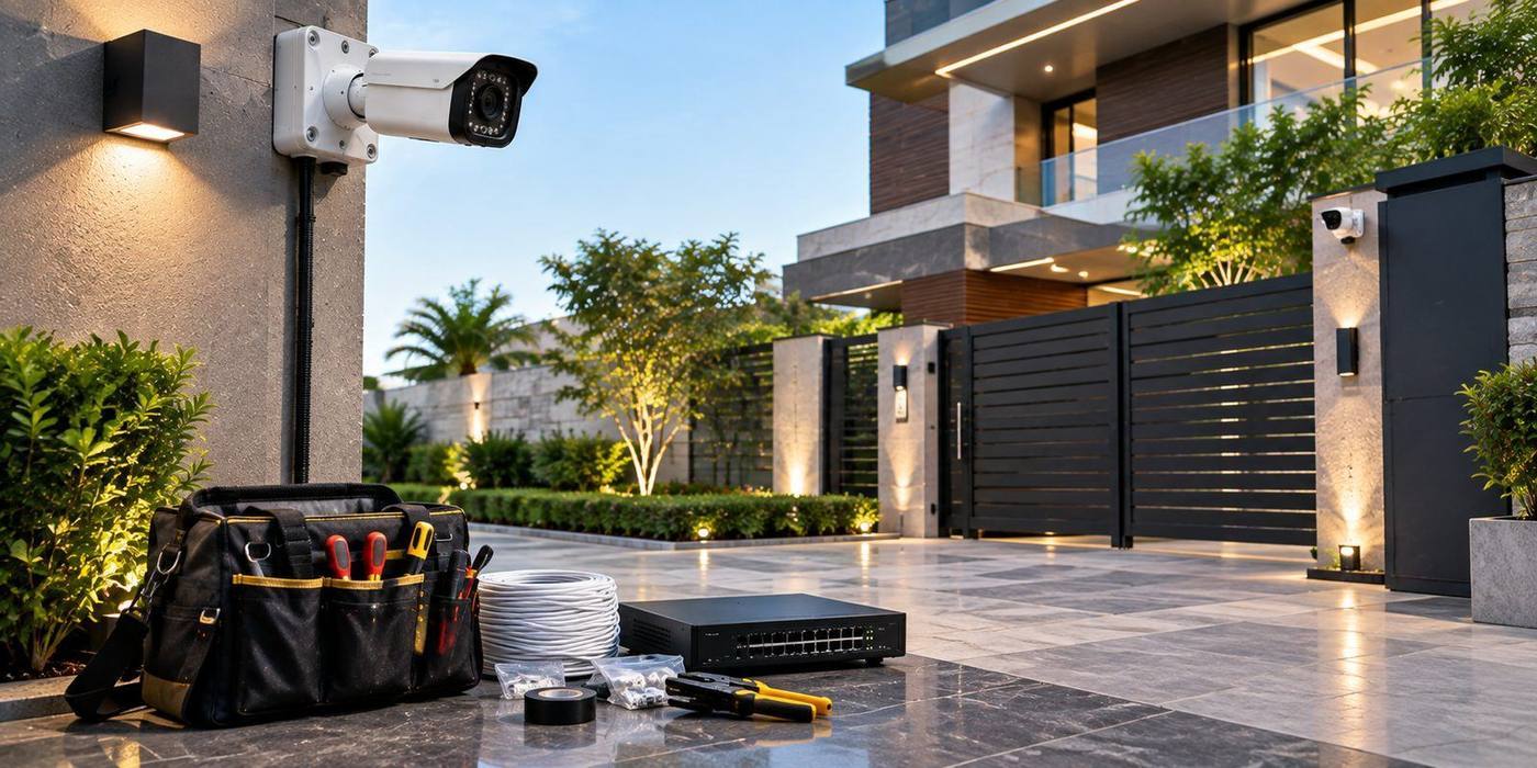 CCTV cameras installed on a residential villa exterior