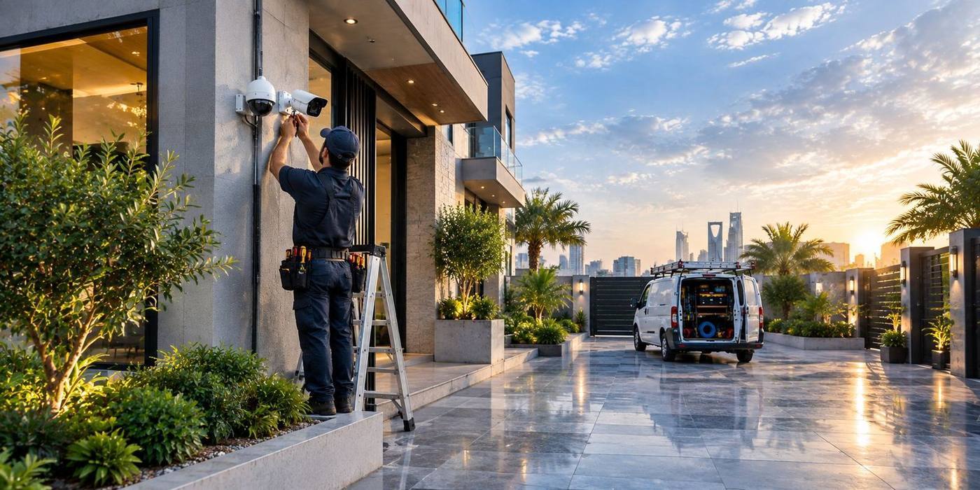 CCTV camera mounted on a modern building exterior