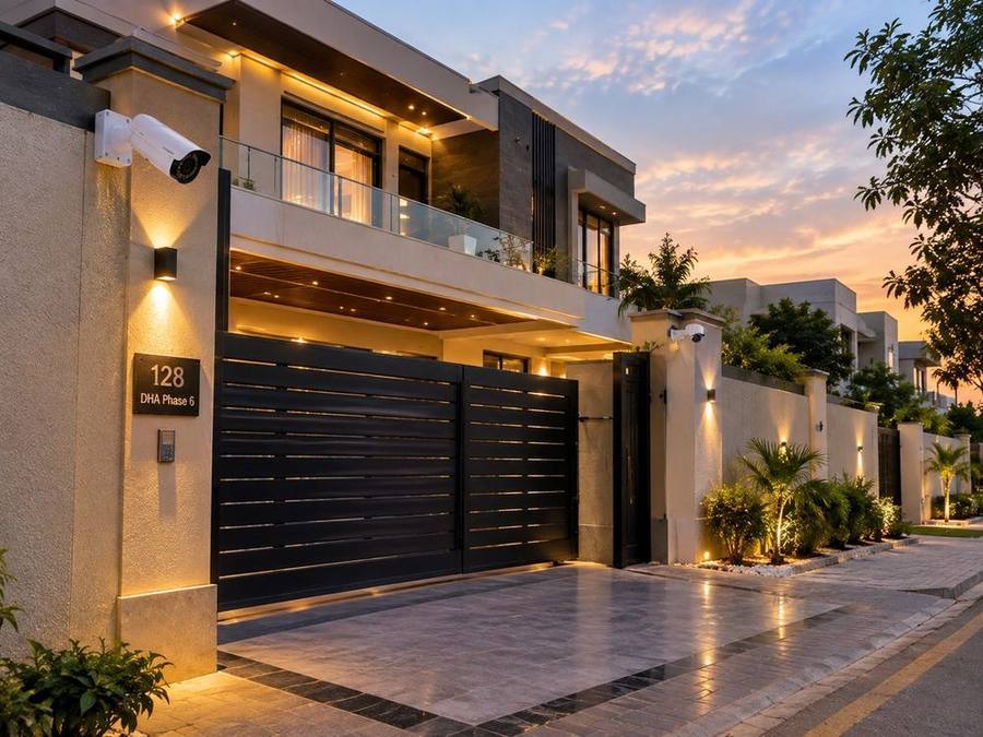 Perimeter security camera installation at a private villa, Palm Jumeirah, Dubai