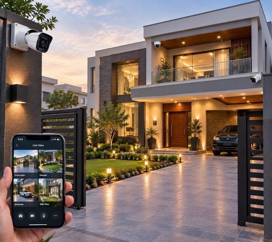 CCTV camera installed on the exterior of a family home