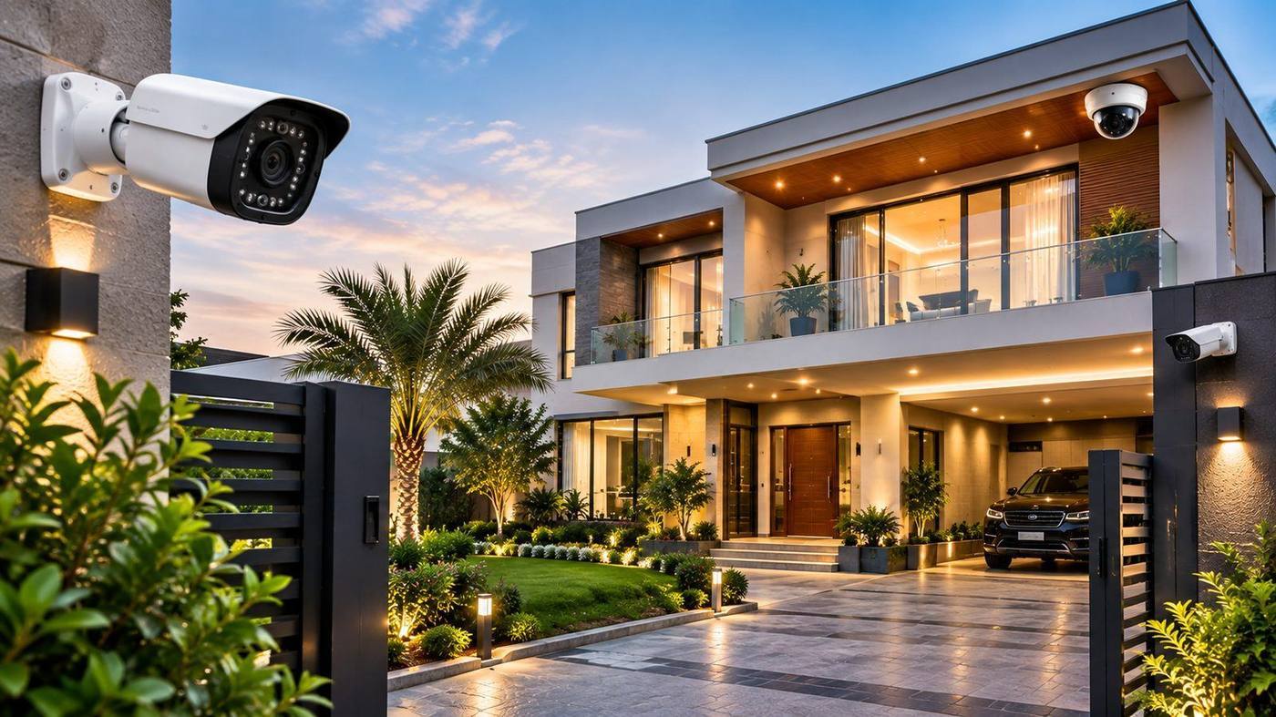 CCTV cameras installed on a residential villa exterior