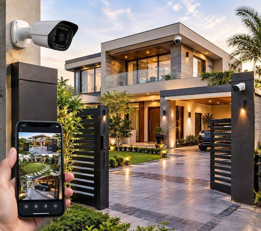 CCTV camera installed on the exterior of a family home