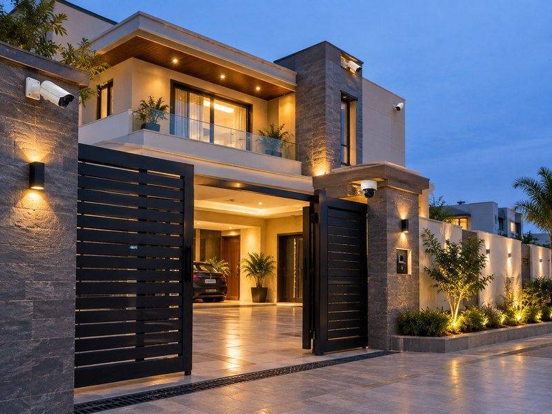 Security cameras installed at a private villa entrance gate